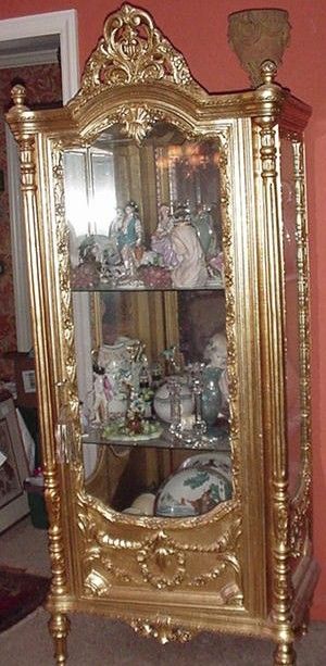 Elaborate French-Style Display Cabinet, Gold Leaf Finish Elaborate French-Style Display Cabinet, Gold Leaf Finish