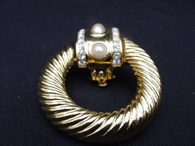 Vintage Givenchy Clip Earrings, Gold-tone Metal Hoops w Simulated Pearl and Rhinestone Clasp Vintage Givenchy Clip Earrings, Gold-tone Metal Hoops w Simulated Pearl and Rhinestone Clasp