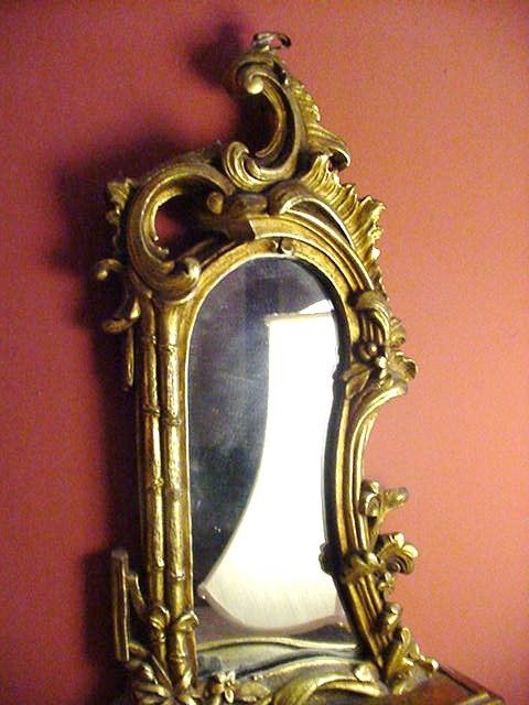 Elaborate Vintage Gilded Wall Sconce, Asymmetrical Shape, Bamboo Columns, Flowers, C-Scrolls Elaborate Vintage Gilded Wall Sconce, Asymmetrical Shape, Bamboo Columns, Flowers, C-Scrolls