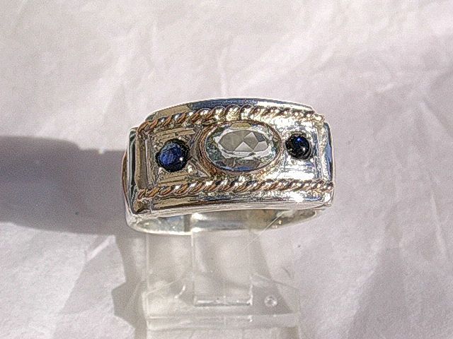 Sterling Silver/Rose Gold Aquamarine/Sapphires Artisan Ladies Ring Sterling Silver/Rose Gold Aquamarine/Sapphires Artisan Ladies Ring