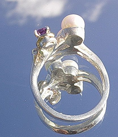 Silver/10kt Gold Artisan Multi Pearl/Amethyst Ladies Ring Silver/10kt Gold Artisan Multi Pearl/Amethyst Ladies Ring