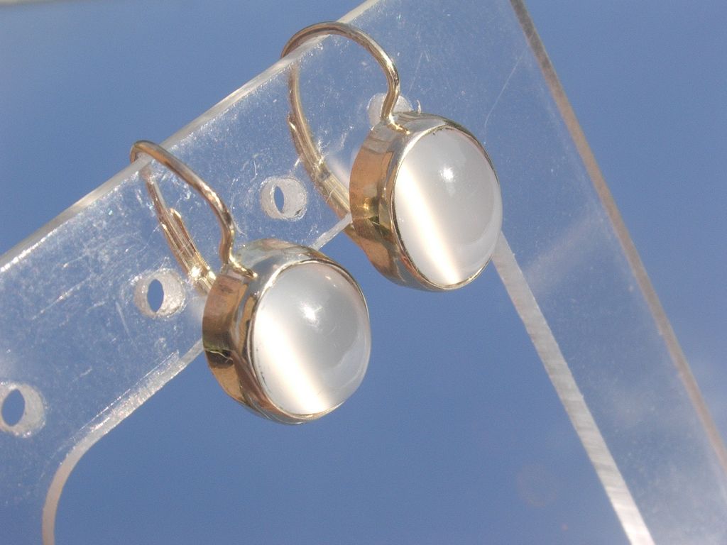 14kt Oval Moonstone Solitaire Dangle Earrings European Closure 14kt Oval Moonstone Solitaire Dangle Earrings European Closure