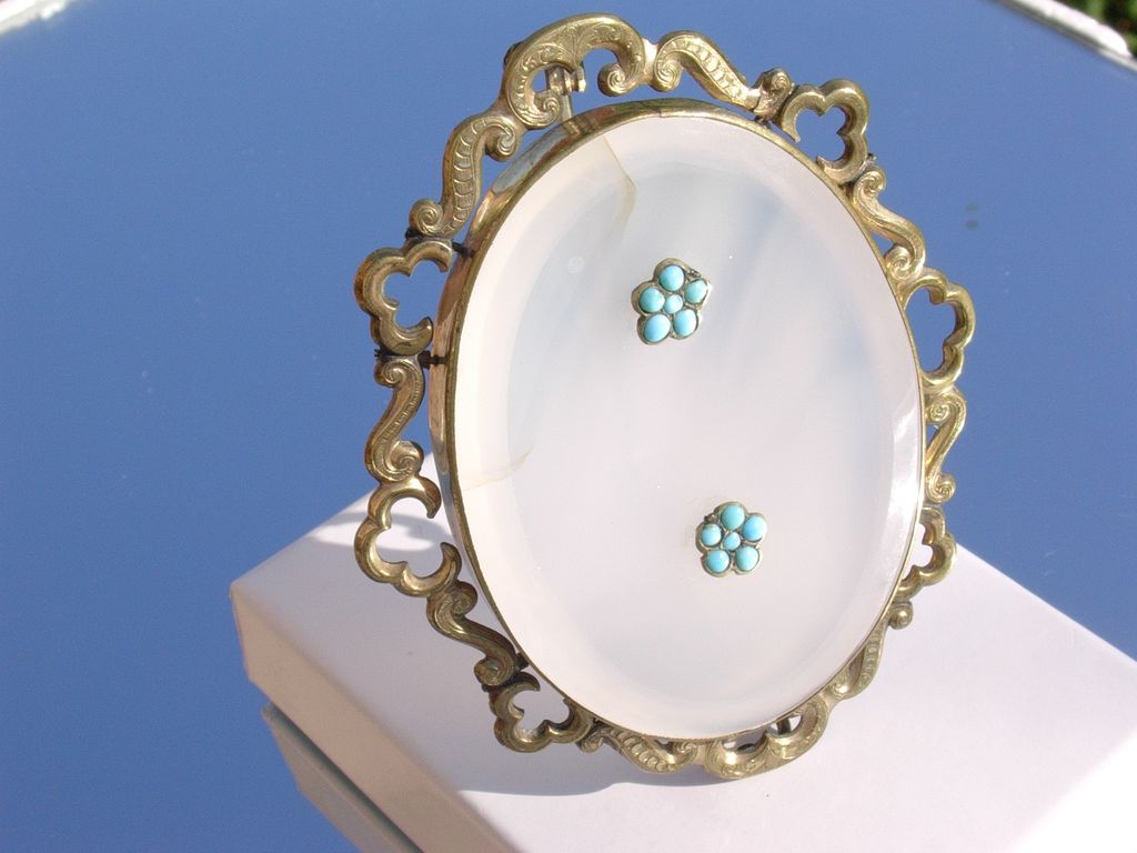 Large Gold Filled Victorian Agate/Turquoise Brooch Large Gold Filled Victorian Agate/Turquoise Brooch