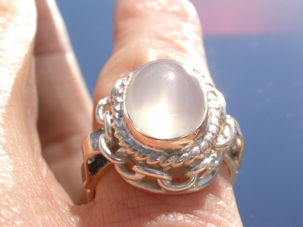 Sterling/9kt Light Grey Cabochon Moonstone Ladies Ring Sterling/9kt Light Grey Cabochon Moonstone Ladies Ring