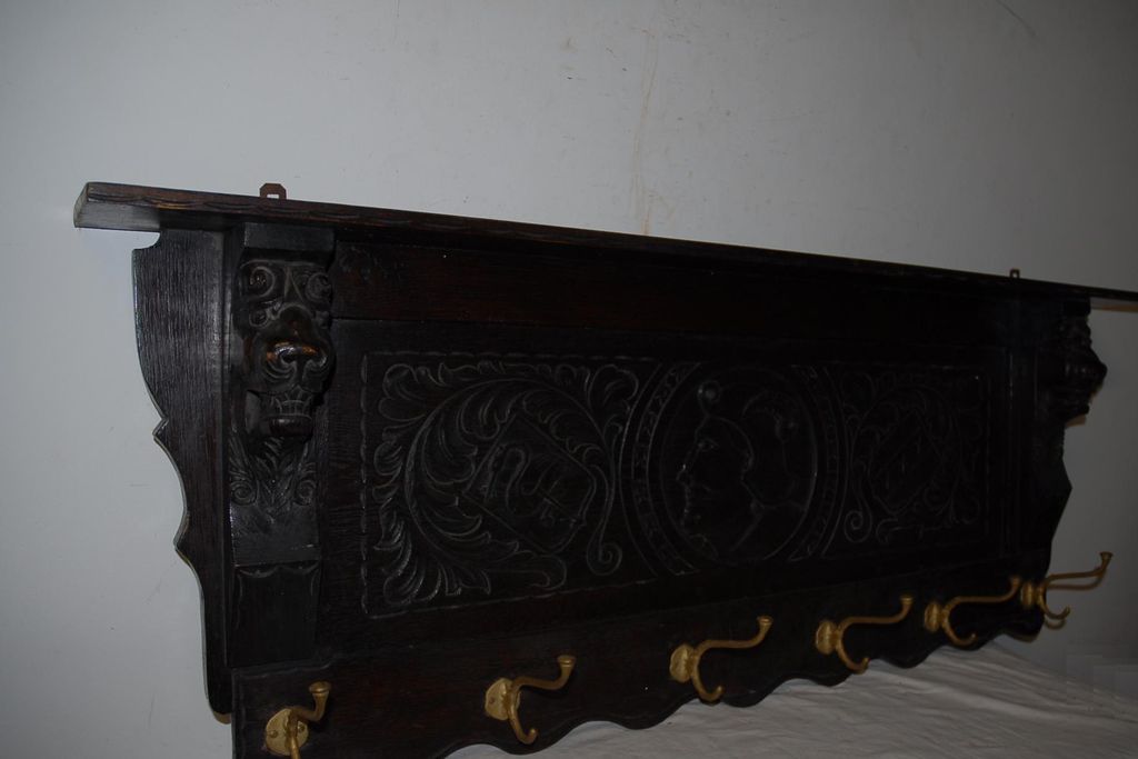 Spanish Antique Hand Carved Wood Coat-rack, Figural Decor Spanish Antique Hand Carved Wood Coat-rack, Figural Decor