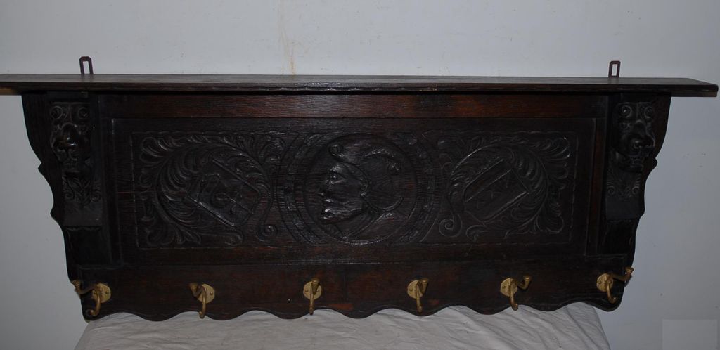 Spanish Antique Hand Carved Wood Coat-rack, Figural Decor Spanish Antique Hand Carved Wood Coat-rack, Figural Decor