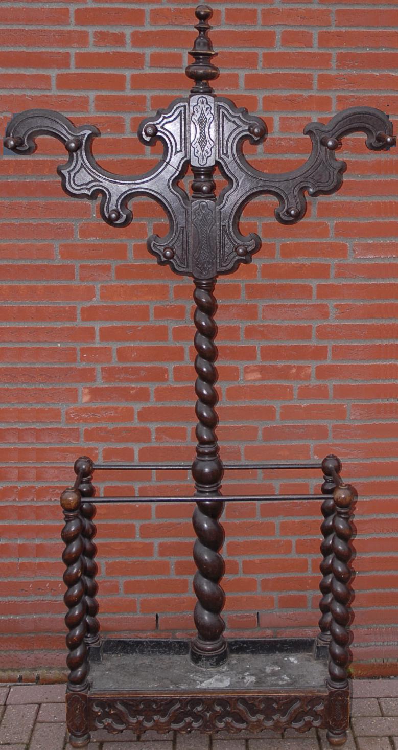 Antique Victorian Carved Wood Barley Twist Hall Tree Umbrella Stand