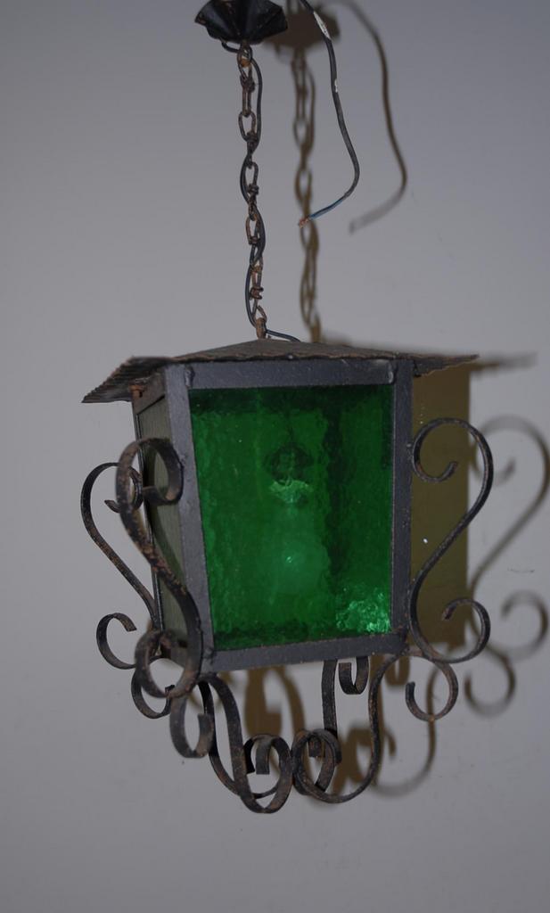 A French Antique Wrought Iron Glass Lantern A French Antique Wrought Iron Glass Lantern