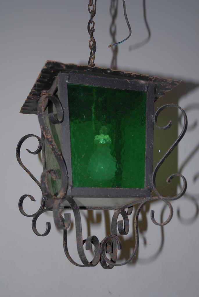 A French Antique Wrought Iron Glass Lantern A French Antique Wrought Iron Glass Lantern