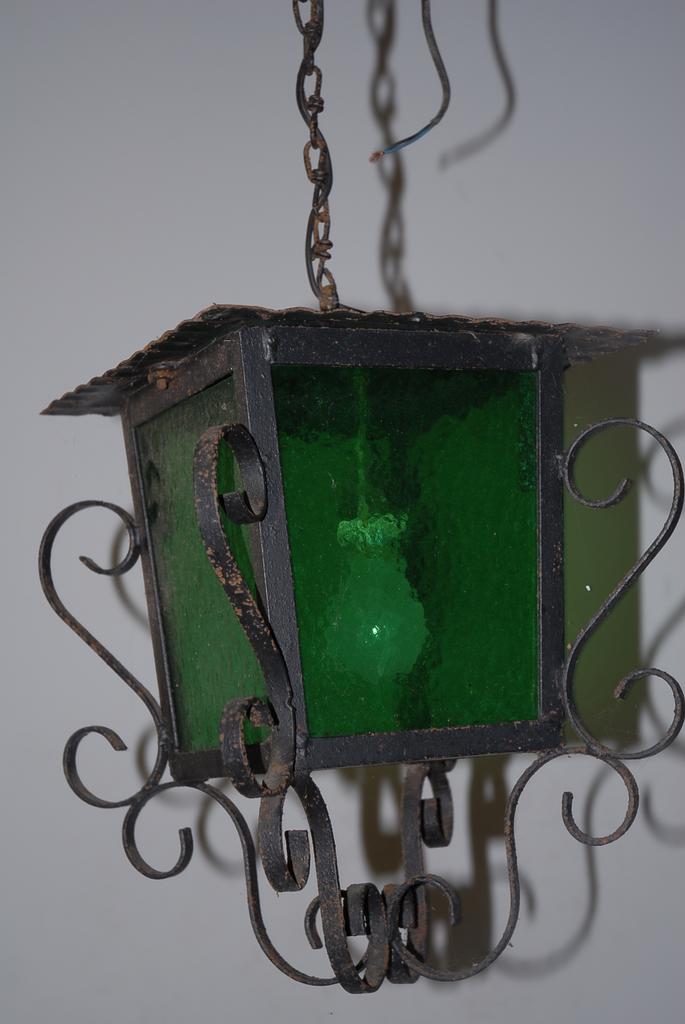 A French Antique Wrought Iron Glass Lantern A French Antique Wrought Iron Glass Lantern