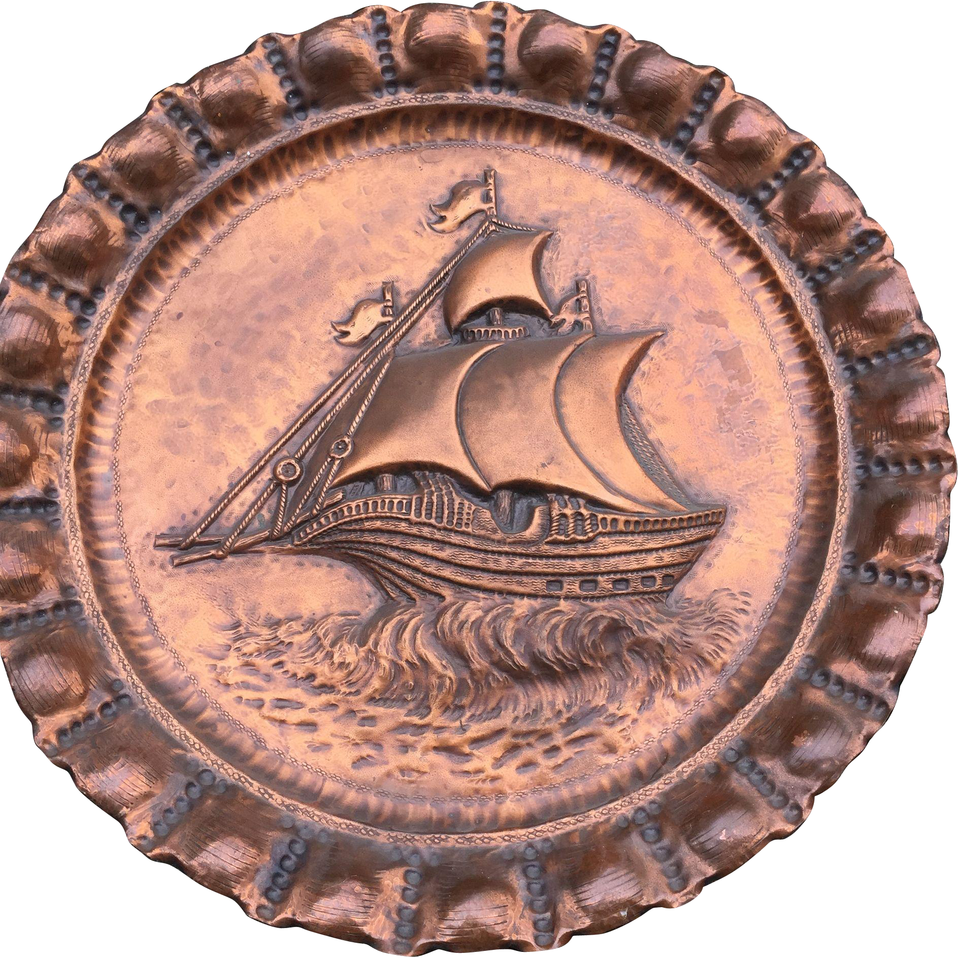 An Antique Copper Decorative Wall Relief / Plate, boat decor An Antique Copper Decorative Wall Relief / Plate, boat decor
