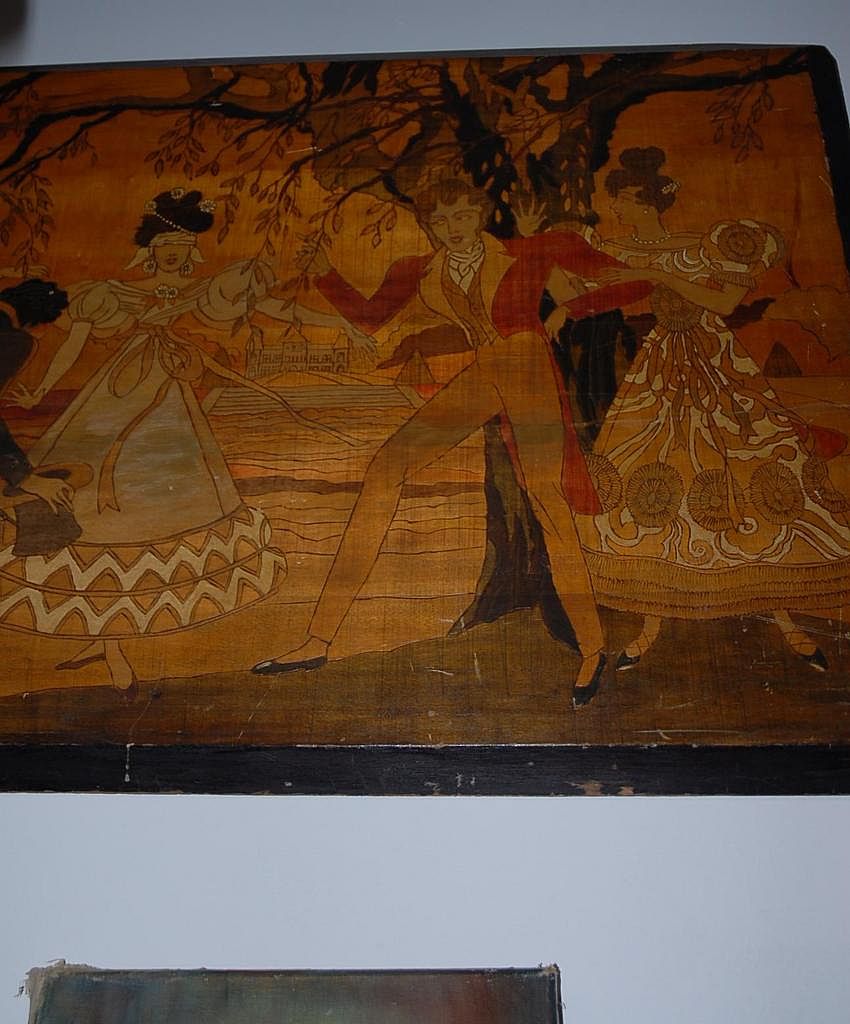 A Large Antique Carved Wood Painted Figural Wall Relief A Large Antique Carved Wood Painted Figural Wall Relief