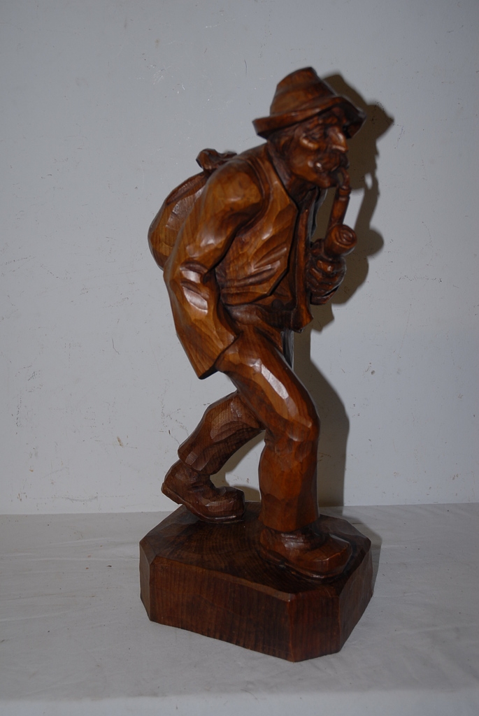 A Large Black Forest Fine Carved Wooden Figure , Man with Pipe A Large Black Forest Fine Carved Wooden Figure , Man with Pipe