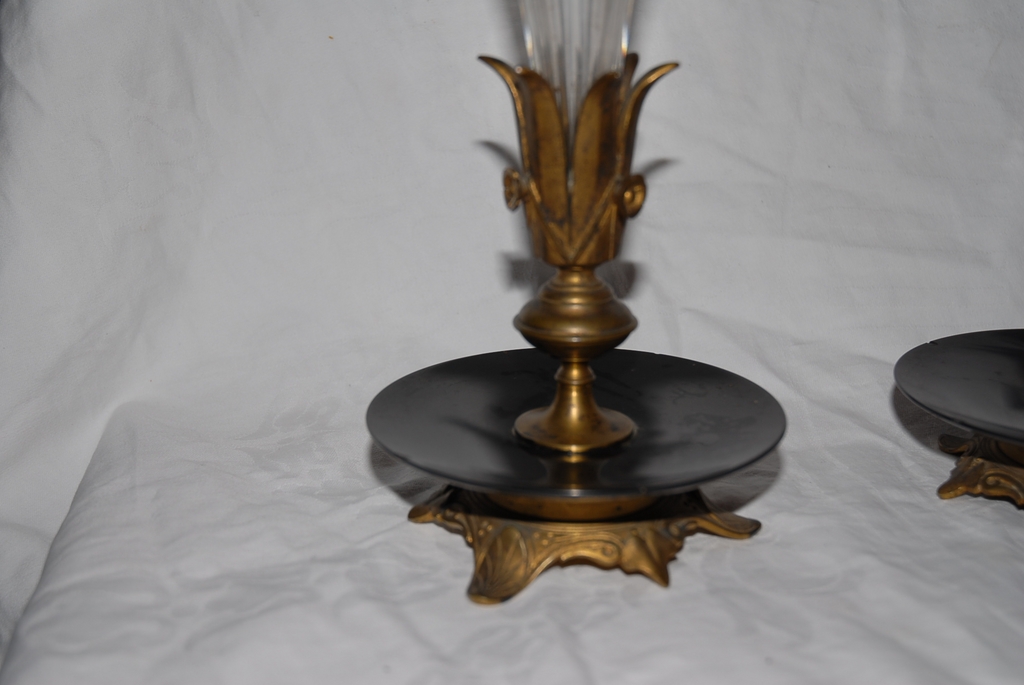 A French Pair Antique Bronze / Crystal Vases A French Pair Antique Bronze / Crystal Vases