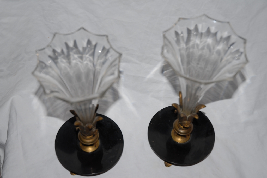 A French Pair Antique Bronze / Crystal Vases A French Pair Antique Bronze / Crystal Vases