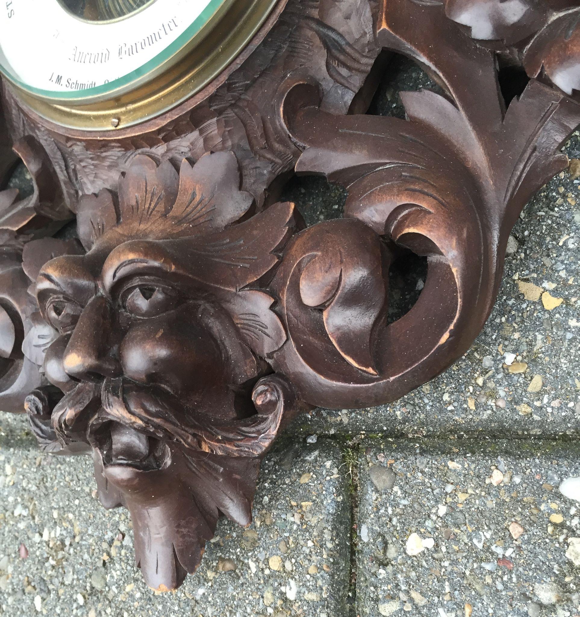 A Huge Antique Fine Carved Wood Black Forest Barometer A Huge Antique Fine Carved Wood Black Forest Barometer
