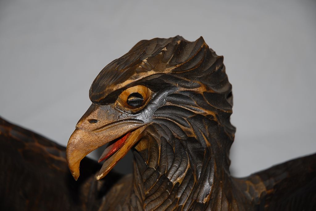 A Fabulous Large Fine Carved Wood Black Forest Eagle Sculpture Standing on a Rock A Fabulous Large Fine Carved Wood Black Forest Eagle Sculpture Standing on a Rock
