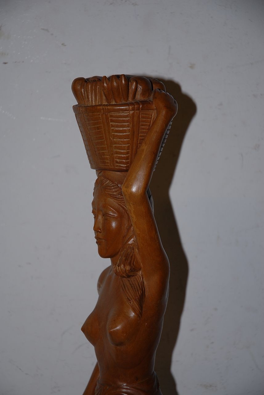 An Art Deco Carved Wood Javanese Lady Sculpture An Art Deco Carved Wood Javanese Lady Sculpture