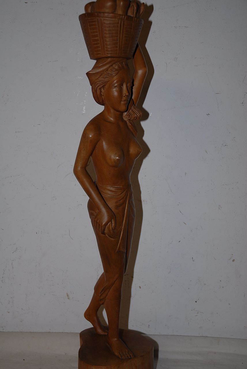 An Art Deco Carved Wood Javanese Lady Sculpture An Art Deco Carved Wood Javanese Lady Sculpture