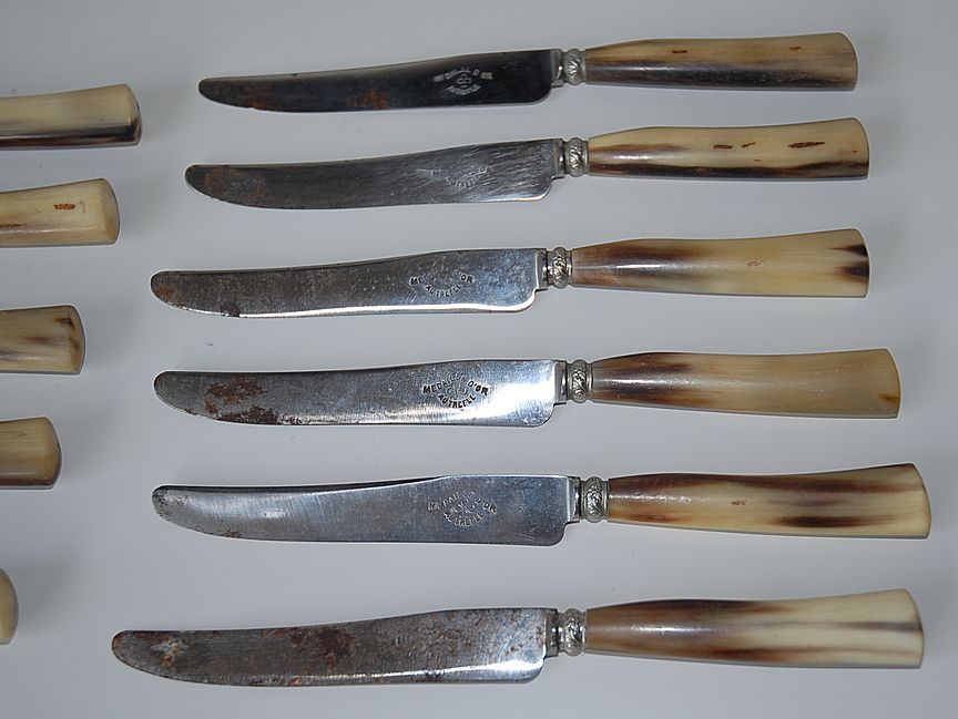 A French Antique Horn Handle Dinner Knife Set A French Antique Horn Handle Dinner Knife Set