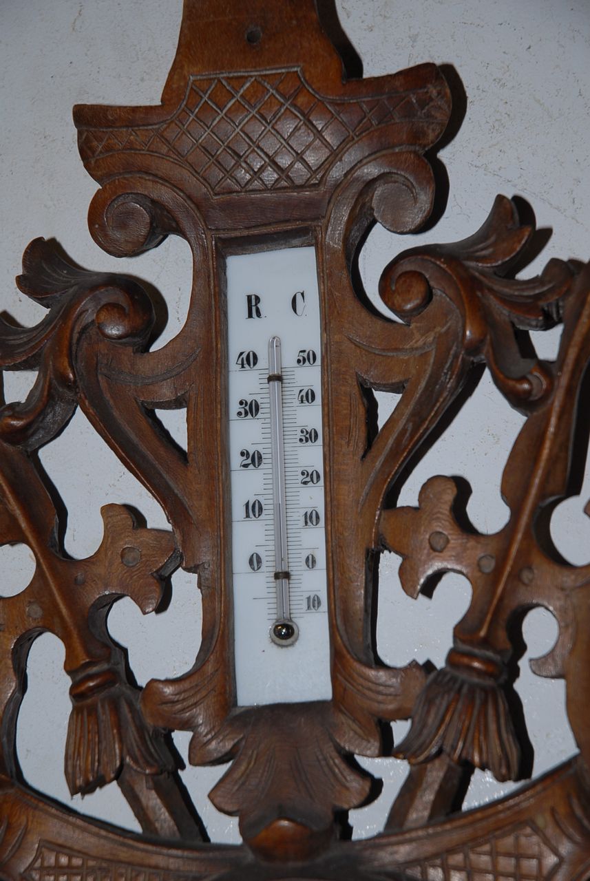Antique Hand Carved in Wood Wall Barometer Antique Hand Carved in Wood Wall Barometer