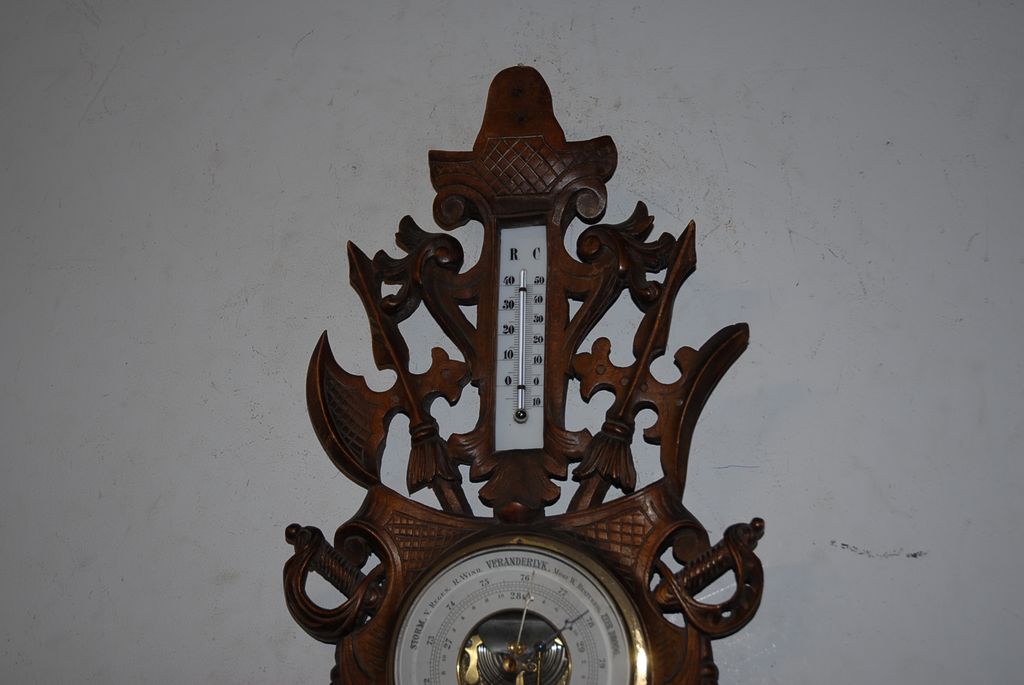 Antique Hand Carved in Wood Wall Barometer Antique Hand Carved in Wood Wall Barometer