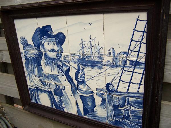 A Old Large Porcelain Delft's Blue Tile Picture. A Old Large Porcelain Delft's Blue Tile Picture.