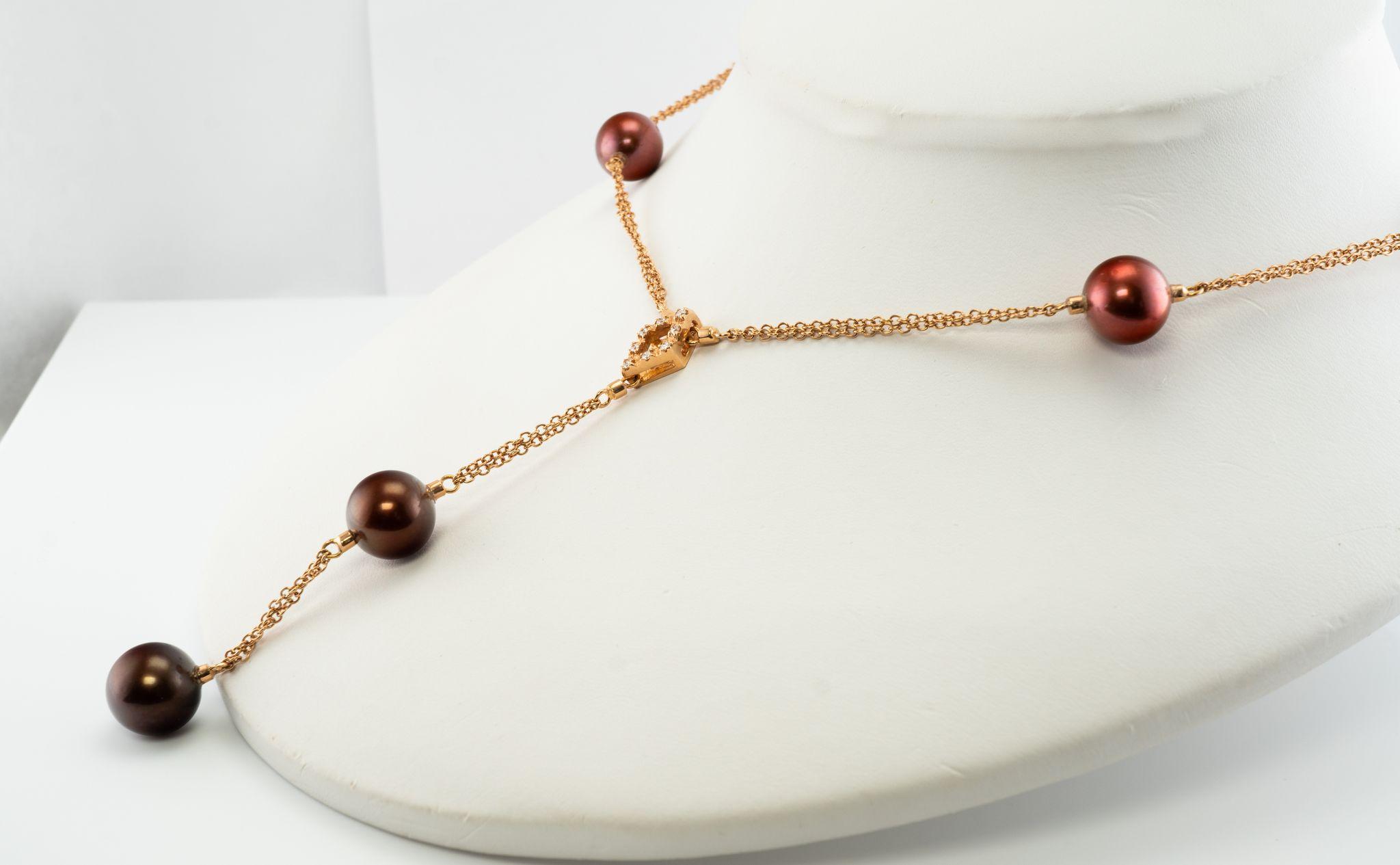 Estate Jewelry Sexy 18K Pink Gold Tahitian Copper Brown Pearl Diamond Necklace 19.7gr Estate Jewelry Sexy 18K Pink Gold Tahitian Copper Brown Pearl Diamond Necklace 19.7gr