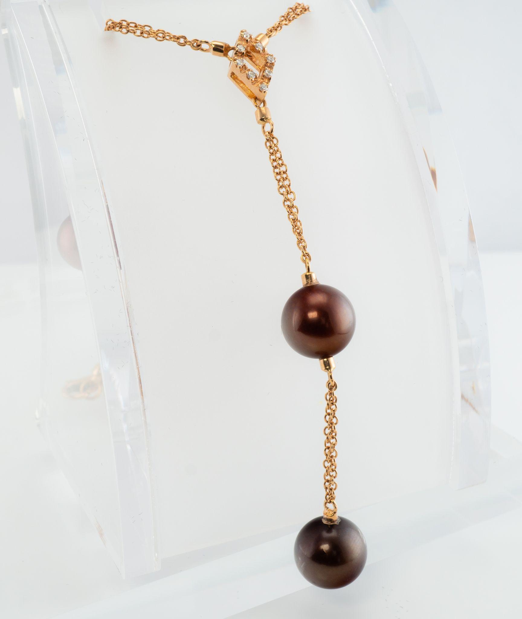 Estate Jewelry Sexy 18K Pink Gold Tahitian Copper Brown Pearl Diamond Necklace 19.7gr Estate Jewelry Sexy 18K Pink Gold Tahitian Copper Brown Pearl Diamond Necklace 19.7gr