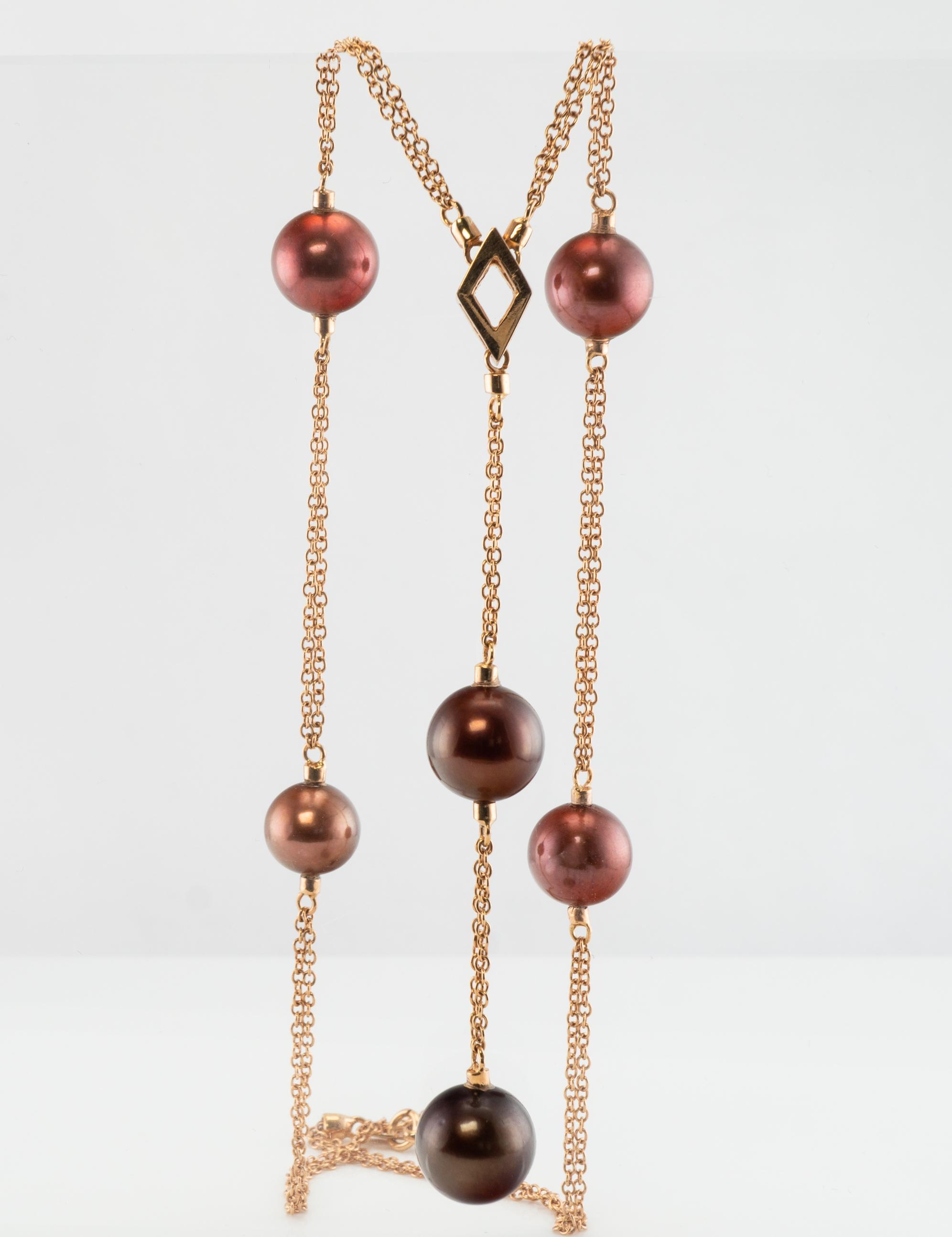 Estate Jewelry Sexy 18K Pink Gold Tahitian Copper Brown Pearl Diamond Necklace 19.7gr Estate Jewelry Sexy 18K Pink Gold Tahitian Copper Brown Pearl Diamond Necklace 19.7gr