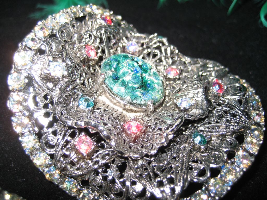 MUSI~Huge Massive Green Foiled Cabochon Aurora Borealis Rhinestone Shoe Clips MUSI~Huge Massive Green Foiled Cabochon Aurora Borealis Rhinestone Shoe Clips