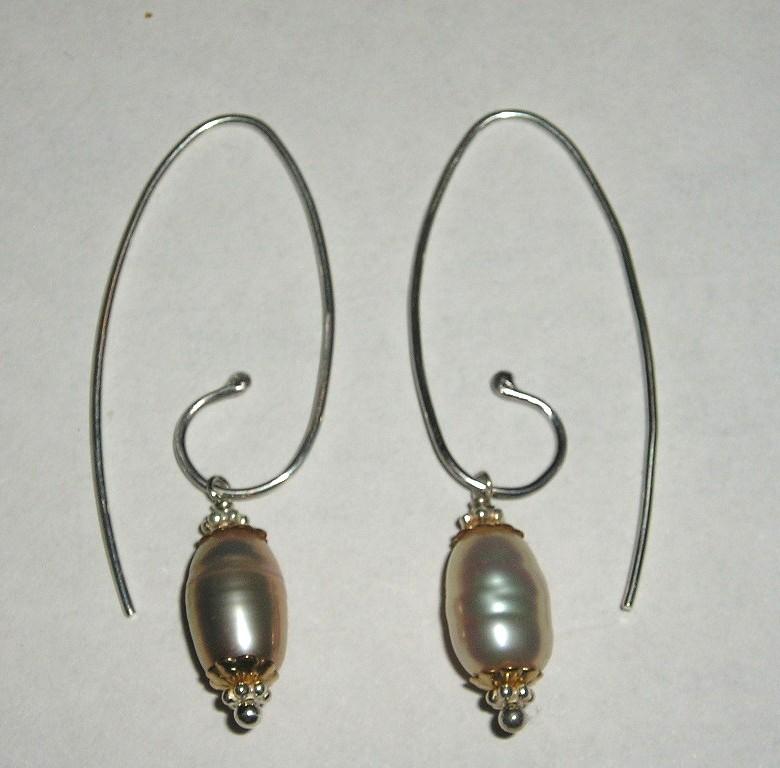 Sterling Silver Fresh Water Pink Pearl Swirl Drops - Earrings Sterling Silver Fresh Water Pink Pearl Swirl Drops - Earrings