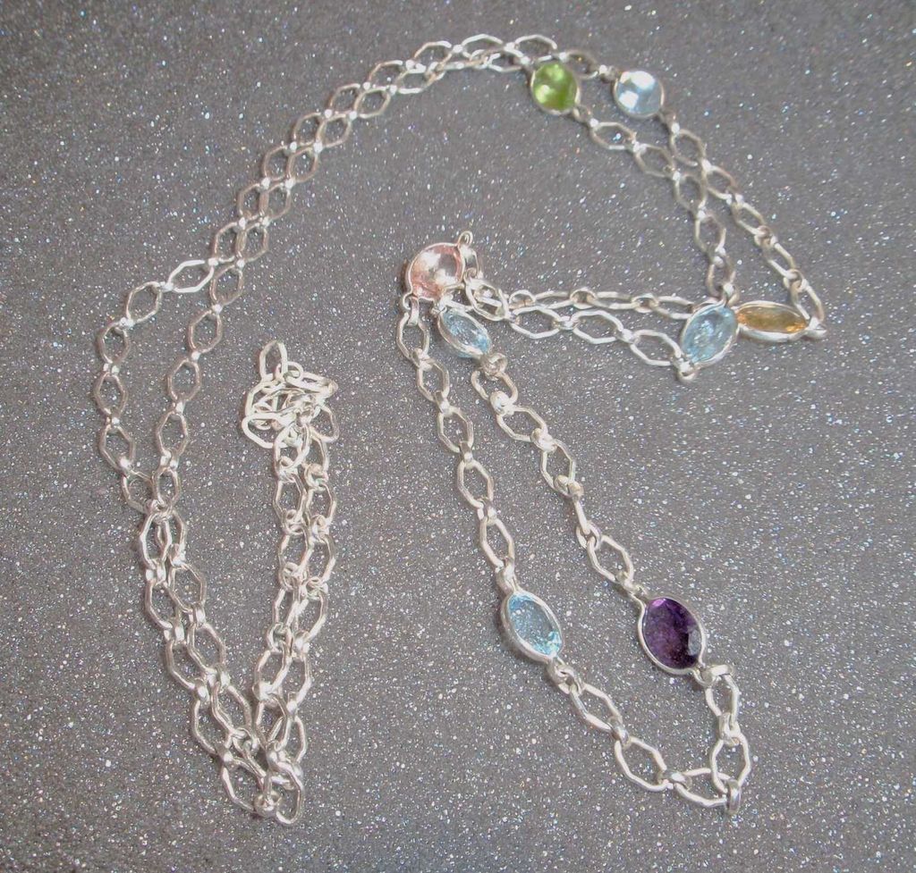 Sterling Silver and Faceted Multi-Gemstone Necklace Sterling Silver and Faceted Multi-Gemstone Necklace