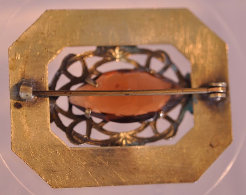 Art Nouveau Sash Ornament Pin with Faceted Amber Stone and C-Clasp Art Nouveau Sash Ornament Pin with Faceted Amber Stone and C-Clasp