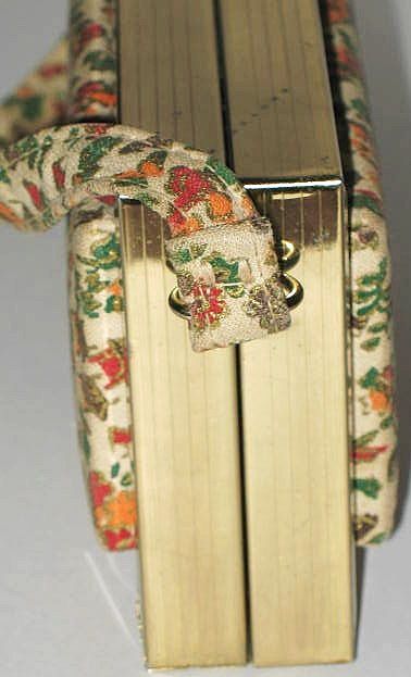 1950s Vintage Lovely Box Purse with Floral Fabric Panels 1950s Vintage Lovely Box Purse with Floral Fabric Panels
