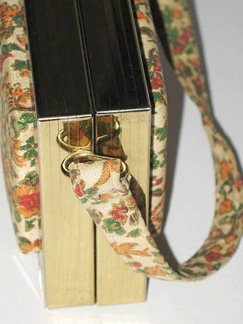 1950s Vintage Lovely Box Purse with Floral Fabric Panels 1950s Vintage Lovely Box Purse with Floral Fabric Panels