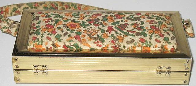 1950s Vintage Lovely Box Purse with Floral Fabric Panels 1950s Vintage Lovely Box Purse with Floral Fabric Panels