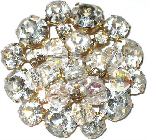 1950s Brilliant D&E Rhinestones with Dangling AB Beads Pin & Earrings Demi 1950s Brilliant D&E Rhinestones with Dangling AB Beads Pin & Earrings Demi