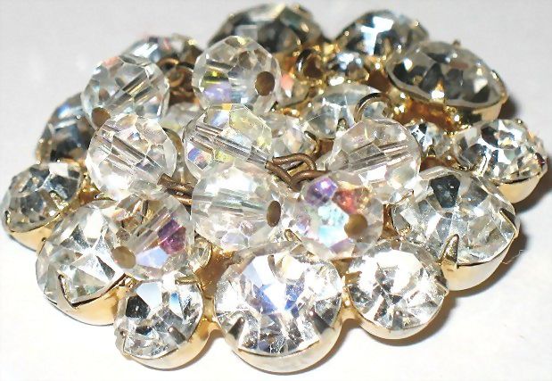 1950s Brilliant D&E Rhinestones with Dangling AB Beads Pin & Earrings Demi 1950s Brilliant D&E Rhinestones with Dangling AB Beads Pin & Earrings Demi