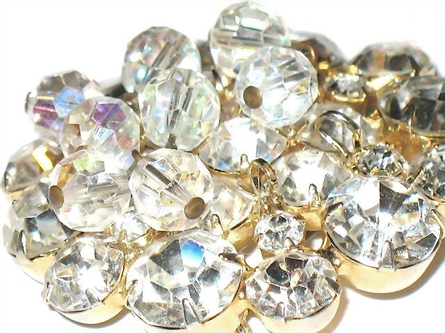 1950s Brilliant D&E Rhinestones with Dangling AB Beads Pin & Earrings Demi 1950s Brilliant D&E Rhinestones with Dangling AB Beads Pin & Earrings Demi