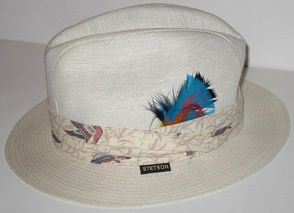 1970s Vintage Stetson Canvas Feathered Men's Fedora Hat 1970s Vintage Stetson Canvas Feathered Men's Fedora Hat