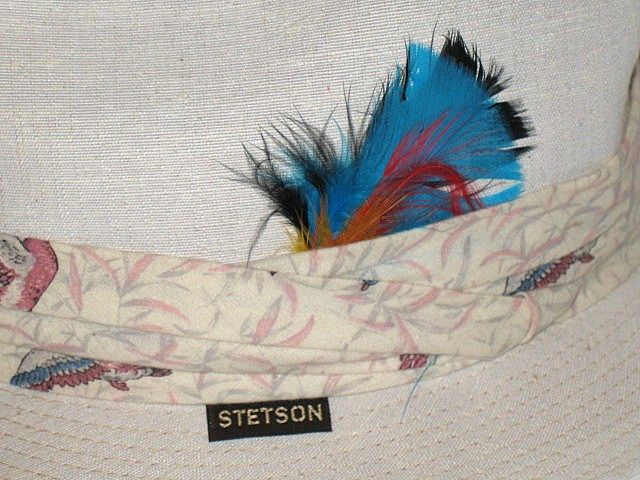 1970s Vintage Stetson Canvas Feathered Men's Fedora Hat 1970s Vintage Stetson Canvas Feathered Men's Fedora Hat