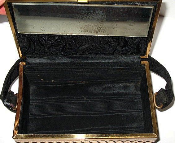 1950s Fabric Topped Metal Footed Box Purse 1950s Fabric Topped Metal Footed Box Purse