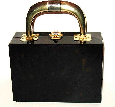 1950s Flah Co Tortoise Shell Lucite Footed Box Purse 1950s Flah Co Tortoise Shell Lucite Footed Box Purse