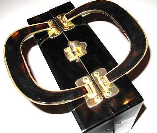 1950s Flah Co Tortoise Shell Lucite Footed Box Purse 1950s Flah Co Tortoise Shell Lucite Footed Box Purse