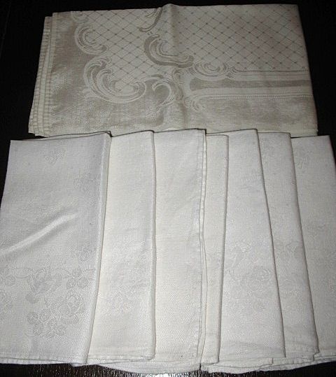 Vintage Damask Linens Lot Tablecloths & Napkins Vintage Damask Linens Lot Tablecloths & Napkins