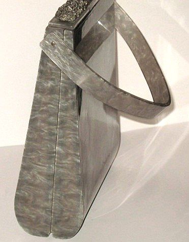 Vintage Lucite Purse Tall Marbled Grey with Carved Rim Vintage Lucite Purse Tall Marbled Grey with Carved Rim