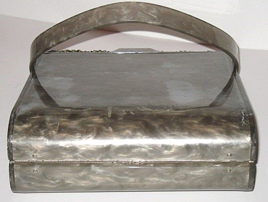 Vintage Lucite Purse Tall Marbled Grey with Carved Rim Vintage Lucite Purse Tall Marbled Grey with Carved Rim
