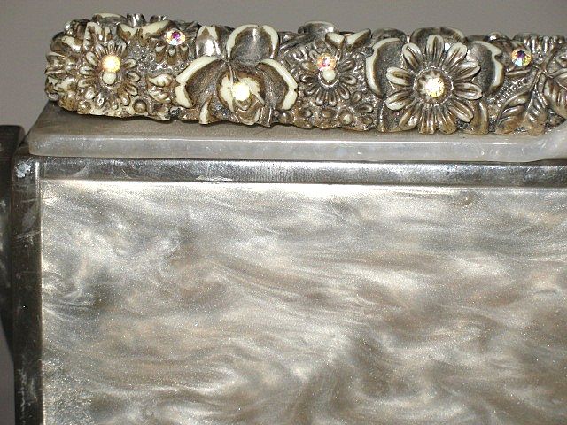 Vintage Lucite Purse Tall Marbled Grey with Carved Rim Vintage Lucite Purse Tall Marbled Grey with Carved Rim