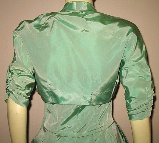 1950s Elegant Vintage Dress Jade Green Taffeta with Matching Bolero Jacket Size Small 1950s Elegant Vintage Dress Jade Green Taffeta with Matching Bolero Jacket Size Small